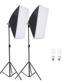 Cumpara ieftin Kit de 2 softboxuri, 2 trepiezi reglabili 200 cm, 2 becuri 45W