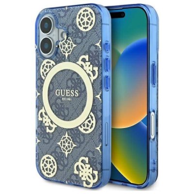 Husa iPhone 16 originala Guess IML Peony On 4G Background MagSafe, albastru, GUHMP16SH4PYEEB foto