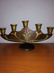 Suport lumanare sfesnic sculptat sculptura din lemn pictat floral 5 brate Suedia foto