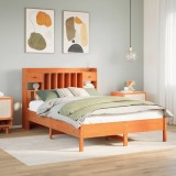 VidaXL Pat cu bibliotecă fără saltea maro 135x190 cm lemn masiv de pin 3322926