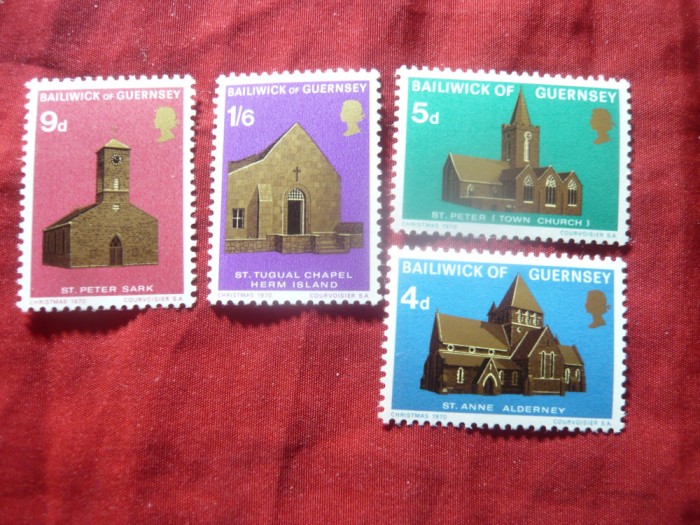Serie Guernsey 1970 Arhitectura - Biserici , 4 valori