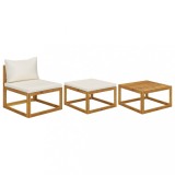 Gossi set mobilier de gradina, 3 piese, perne crem, lemn masiv acacia