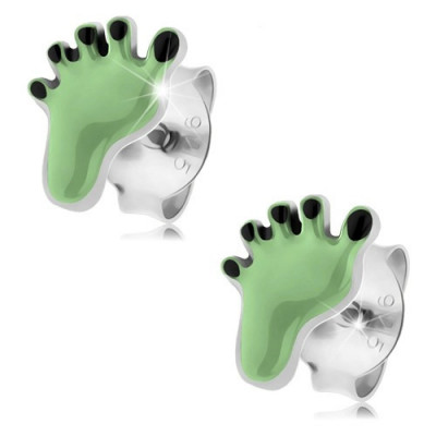 Cercei din argint 925, picior verde deschis cu degete negre foto