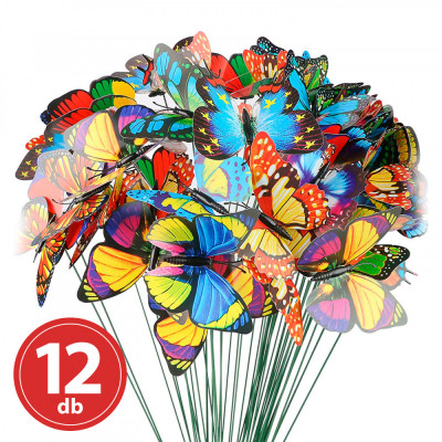 Set 12x Fluturi Decorativi cu Tija Detasabila pentru Flori Gradina sau Aranjamente Florale, Inaltime 29 cm, Multicolori foto