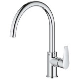 Baterie bucatarie Grohe Bauedge, pipa pivotanta, crom, furtune flexibile