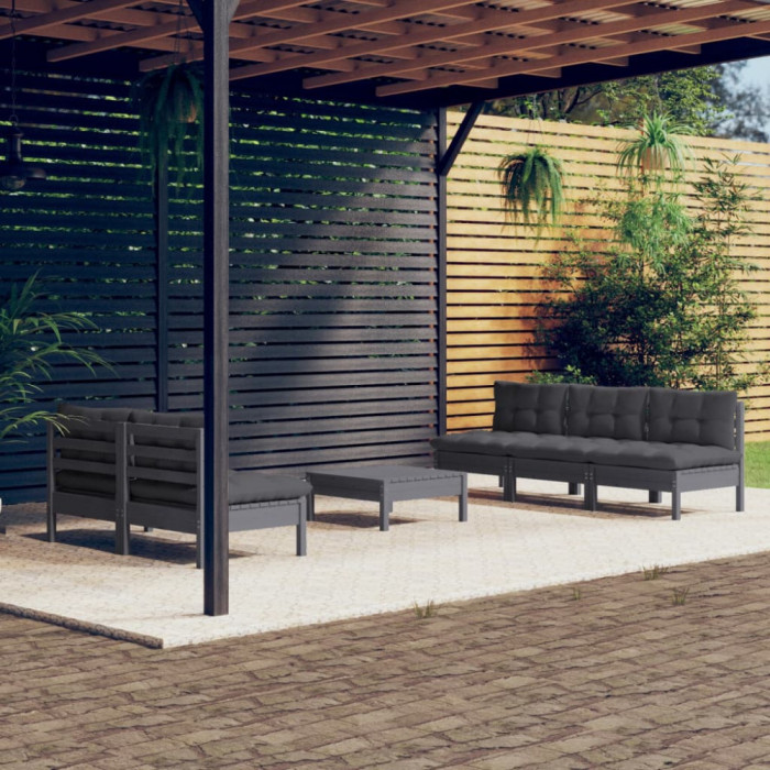 vidaXL Set mobilier grădină cu perne antracit, 6 piese, lemn masiv pin