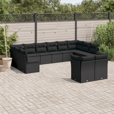 Gossi set canapele de gradina, 12 piese, cu perne, negru, poliratan foto