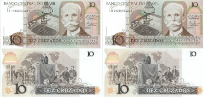 2 x 1987 , 10 cruzados ( P-209b ) - Brazilia - stare UNC foto