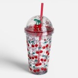 Pahar cu pai si model cirese, 475 ml, plastic, CMCLASS