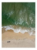 Tablou Canvas, "Pașii singuraticului pe țărmul mării", Valuri, Plajă, Spumă, Nisip, Umbre, Solitudine, Ocean, Verde, Texturi, Natură, 26 x 39 cm, CMCL