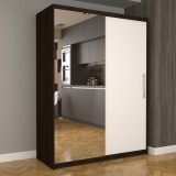 Dulap Dormitor Nova Eco 150 cm x 200 cm, cu oglinda, wenge cu usi glisante albe