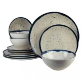 Set farfurii 12 piese, 4 persoane, Anchor, Alb Ivoire/Albastru