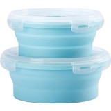 Caserole rotunde 2 buc set, pliabile eMazing din silicon rezistent la temperaturi &icirc;nalte, capacitate 500 și 800 ml, culoare albastră, potrivite pentru