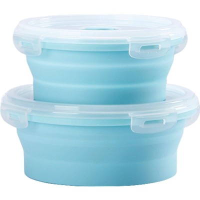 Caserole rotunde 2 buc set, pliabile eMazing din silicon rezistent la temperaturi &amp;icirc;nalte, capacitate 500 și 800 ml, culoare albastră, potrivite pentru foto