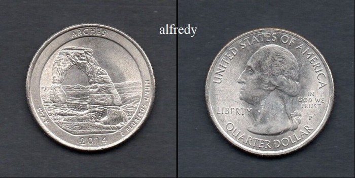 SUA 2014 Quarter, 25 Centi, Arches, Utah, P