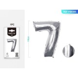 Balon aniversar PartyGo cifra 7, 40cm, argintiu