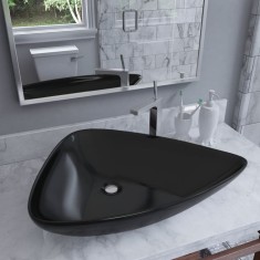 vidaXL Chiuveta din ceramica, negru, 645 x 455 x 115 mm, triunghi foto