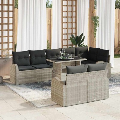 vidaXL Set de canapele pentru grădină cu pernă 9 pcs Gri deschis 3348668 foto