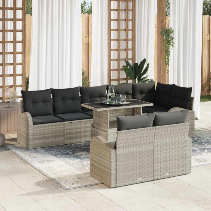 vidaXL Set de canapele pentru grădină cu pernă 9 pcs Gri deschis 3348668