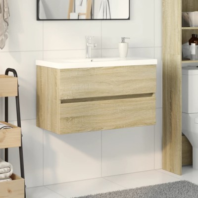 vidaXL Set mobilier de baie, 2 piese, ceramică și lemn prelucrat 3307663 foto