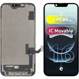 Display cu Touchscreen JK pentru Apple iPhone 16e, cu Rama, Versiune LCD In-Cell IC Movable, Negru