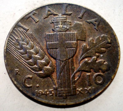 1.646 ITALIA WWII VITTORIO EMANUELE III 10 CENTESIMI 1943 R XF foto