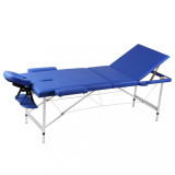 Masă de masaj pliabilă cadru din aluminiu 3 părți Albastru, vidaXL