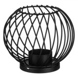 Suport Metalic Lumanare, Sfera, Dungi Laterale, Negru, 12x10.5cm, Oem