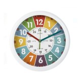 Ceas de Perete Educativ pentru Copii &ndash; Invatarea Orei in Limba Engleza, Indicatori Colorati, Rame Alba