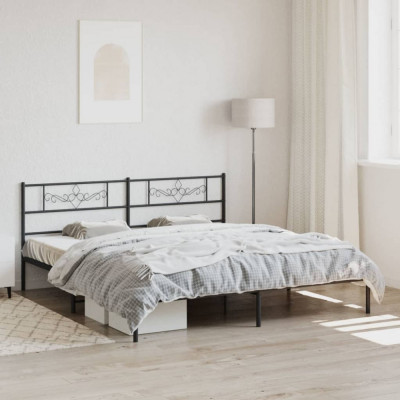 vidaXL Cadru de pat metalic cu tăblie, negru, 200x200 cm foto