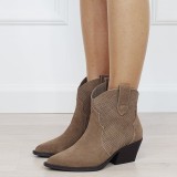 Botine kaki tip ciocate din piele naturala perforate pe lateral 6399A 110
