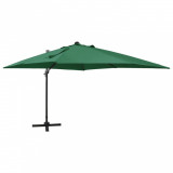 Umbrelă suspendată cu st&acirc;lp și LED-uri, verde, 300 cm, vidaXL