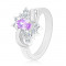 Inel cu braţe lucioase, zirconiu oval violet deschis, două perechi de arcade - Marime inel: 49
