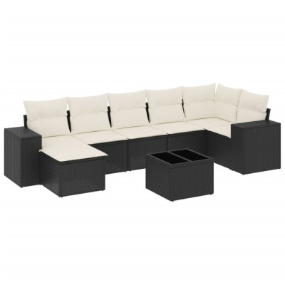 Set mobilier de gradina cu perne, 8 piese, negru, poliratan foto