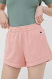 Champion pantaloni scurți 114926 femei, culoarea roz, neted, high waist 114926-BS148