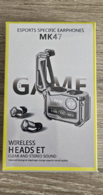 MK47 Căști Bluetooth &amp;icirc;n ureche pentru jocuri - culori albastru, gri sau argintiu foto