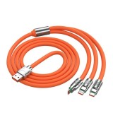 Cablu de incarcare Fast Charge, 3 in 1, 120 W, Lungime 2 m, Material silicon la exterior si cupru la interior, CIP incorporat, R