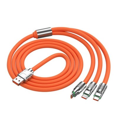 Cablu de incarcare Fast Charge, 3 in 1, 120 W, Lungime 2 m, Material silicon la exterior si cupru la interior, CIP incorporat, R foto