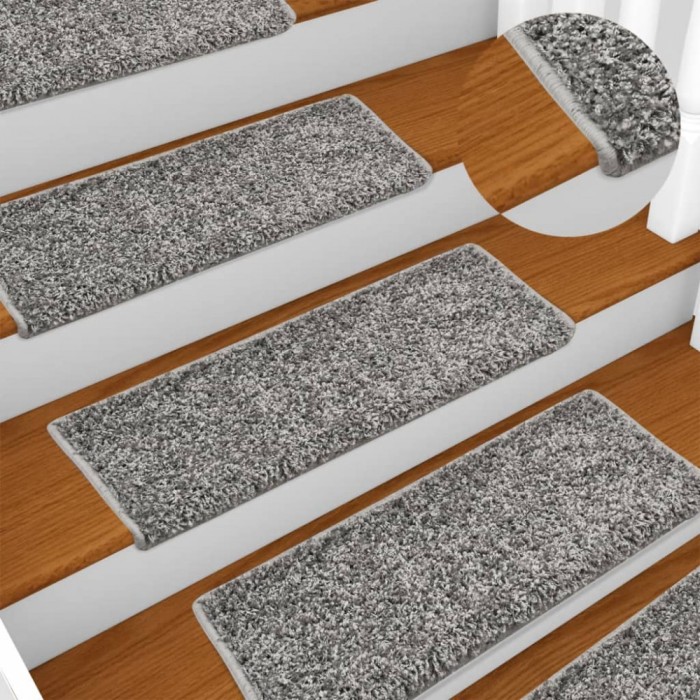 vidaXL Covorașe pentru scări, 10 buc., 65x21x4 cm, gri, cu margini dreptunghiulare