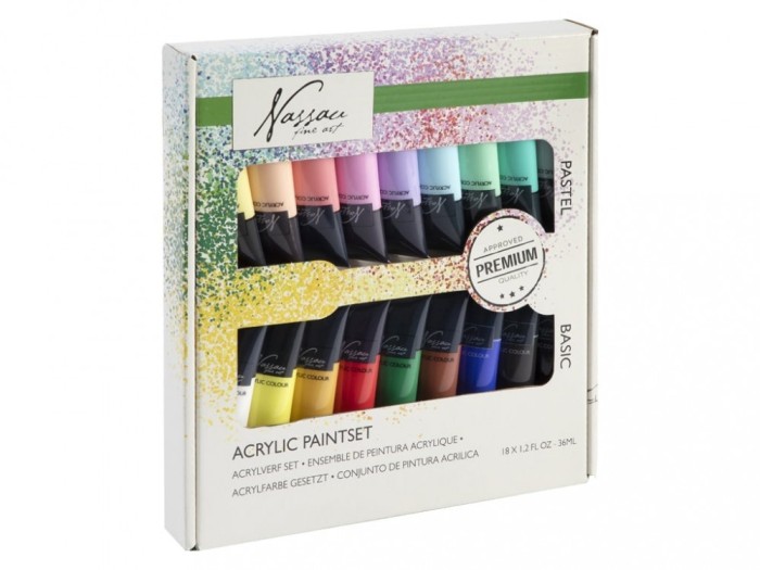 Set 18 culori acrilice, pastel si de baza, Fine Art, Nassau