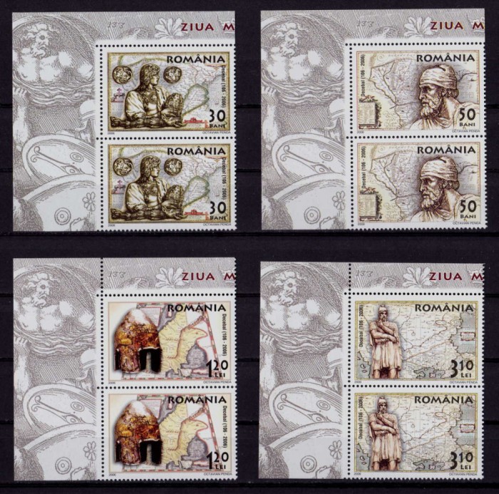 RO 2006 , LP 1730 ,&quot;Ziua marcii rom. - Decebal &quot; ,pereche vert. cu margini, MNH