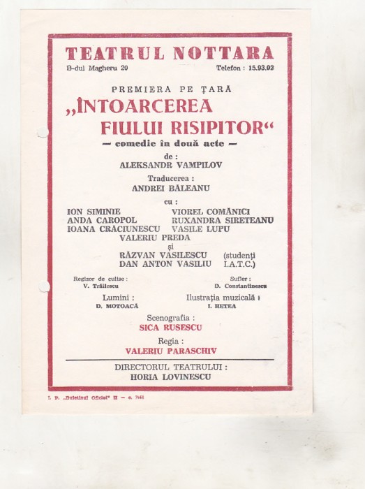 bnk div Afis mic - Teatrul Nottara - Intoarcerea fiului risipitor