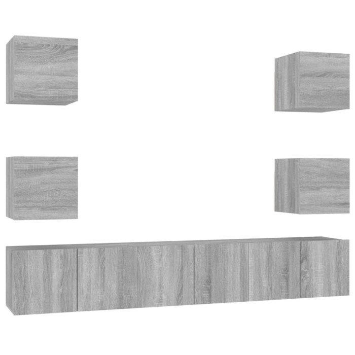 Set comode TV, 7 piese, gri sonoma, lemn compozit