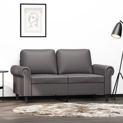 vidaXL Canapea cu 2 locuri, gri, 120 cm, piele ecologică 359501 foto