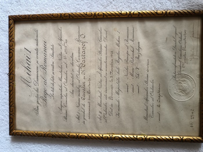 BREVET REGAL, document de investire membru al Ordinului Coroana Romaniei , anul 1928 ,MIHAI I