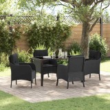 Cumpara ieftin Set de masă pentru grădină cu pernă 5 pcs Negru Rattan poli