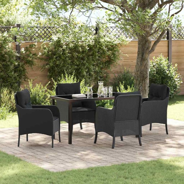 vidaXL Set de masă pentru grădină cu pernă 5 pcs Negru Rattan poli 3380150