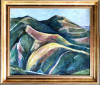 Peisaj cu dealuri - tablou deosebit pictat pe p&acirc;nză, semnat, Peisaje, Ulei, Avangardism