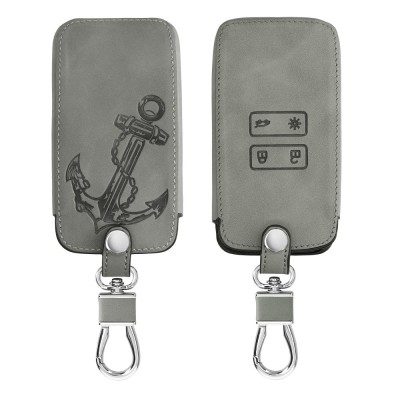 Husa Cheie Auto pentru Renault / Dacia - 4 Butoane - Keyless Go, Piele nabuc, Gri, 48565.07 foto