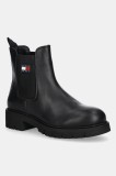Tommy Jeans cizme TJW CHELSEA LEATHER BOOT culoarea negru, cu toc plat, EN0EN02825